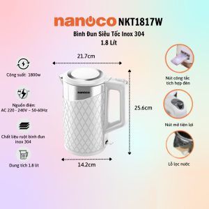 Bình Ấm Đun Siêu Tốc Nanoco 1.8 Lít NKT1817W
