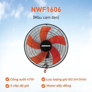 Quạt treo tường 3 cánh màu cam đen 65W Nanoco NWF1822